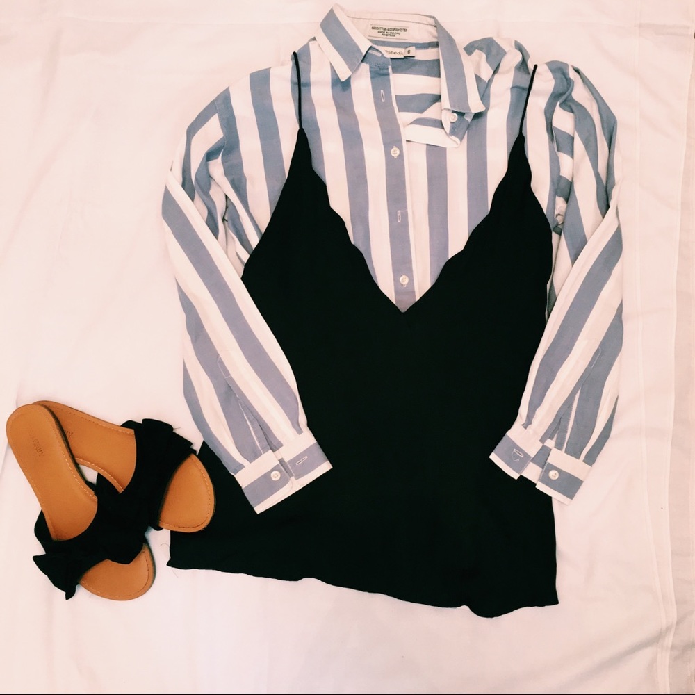 Madewell-inspired blue and white striped shirt 🌴